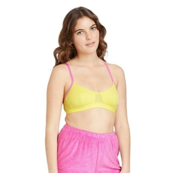Colsie Lemon Yellow & Pink Adjustable Strap Mesh Panels Bralette Bra -- Size XS - Picture 1 of 5